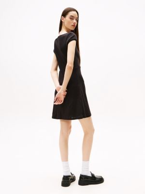 black pointelle a-line mini dress for women tommy jeans