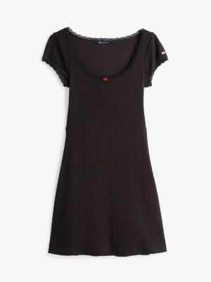 black pointelle a-line mini dress for women tommy jeans