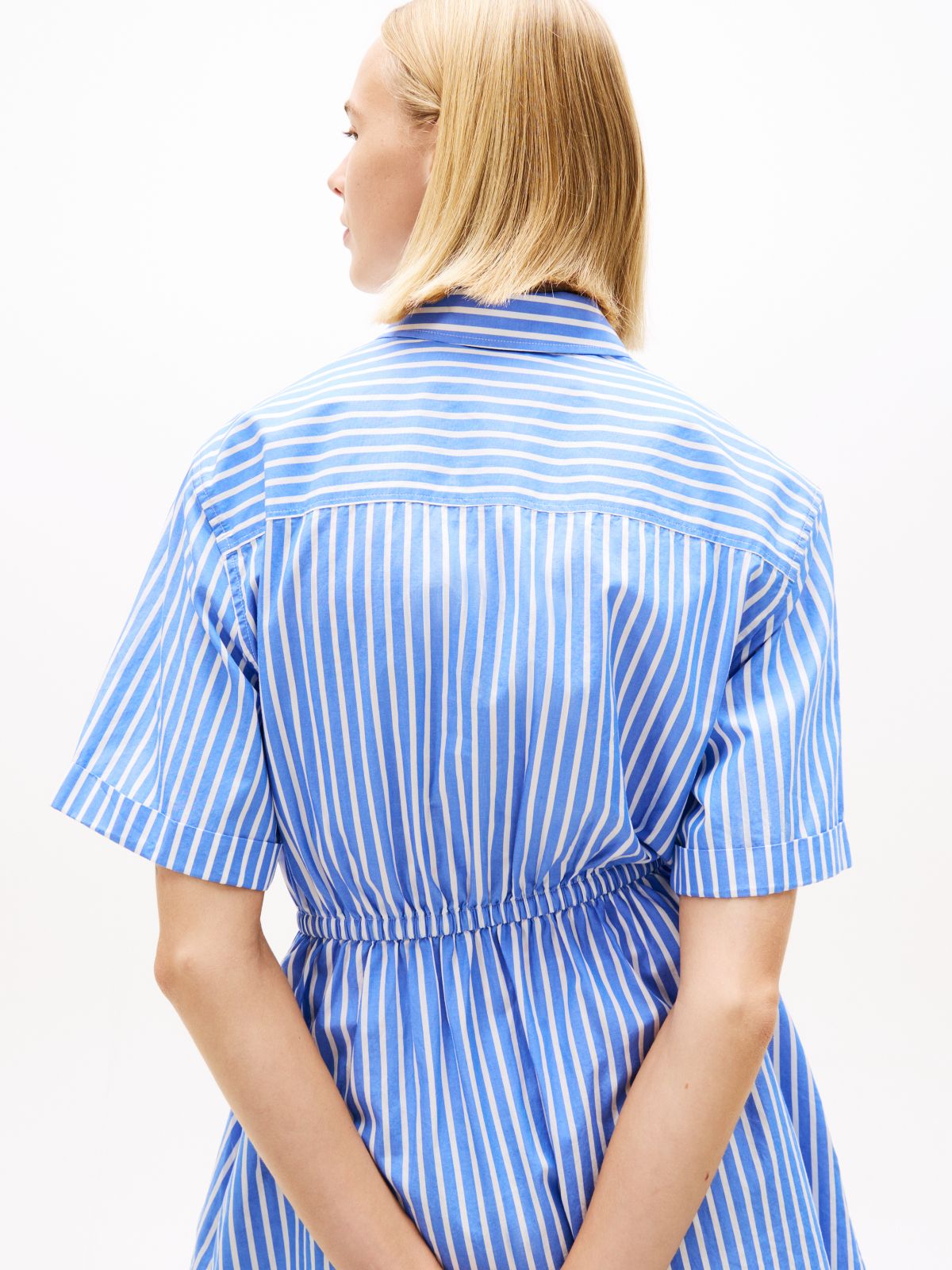 Stripe Relaxed Poplin Mini Shirt Dress — Blue