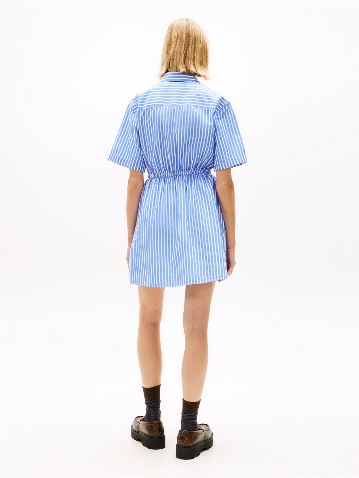 Stripe Relaxed Poplin Mini Shirt Dress — Blue
