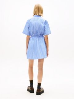 Stripe Relaxed Poplin Mini Shirt Dress — Blue 4