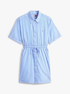 Stripe Relaxed Poplin Mini Shirt Dress — Blue 5