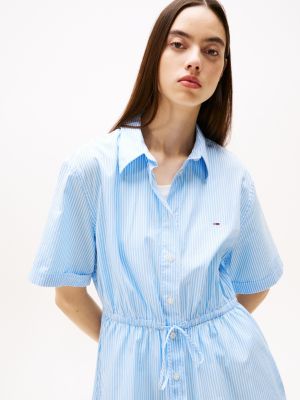 blue stripe relaxed mini shirt dress for women tommy jeans