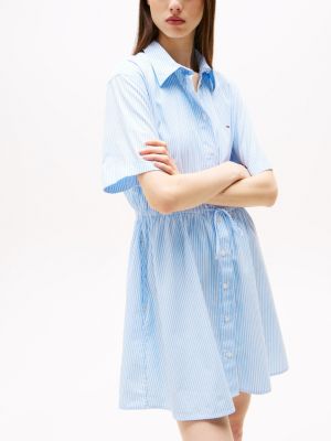 blue stripe relaxed mini shirt dress for women tommy jeans