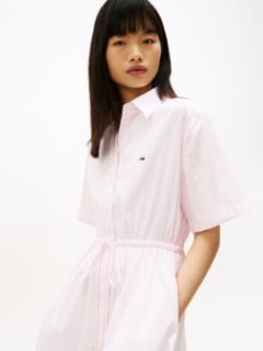 Stripe Relaxed Poplin Mini Shirt Dress — Pink 2
