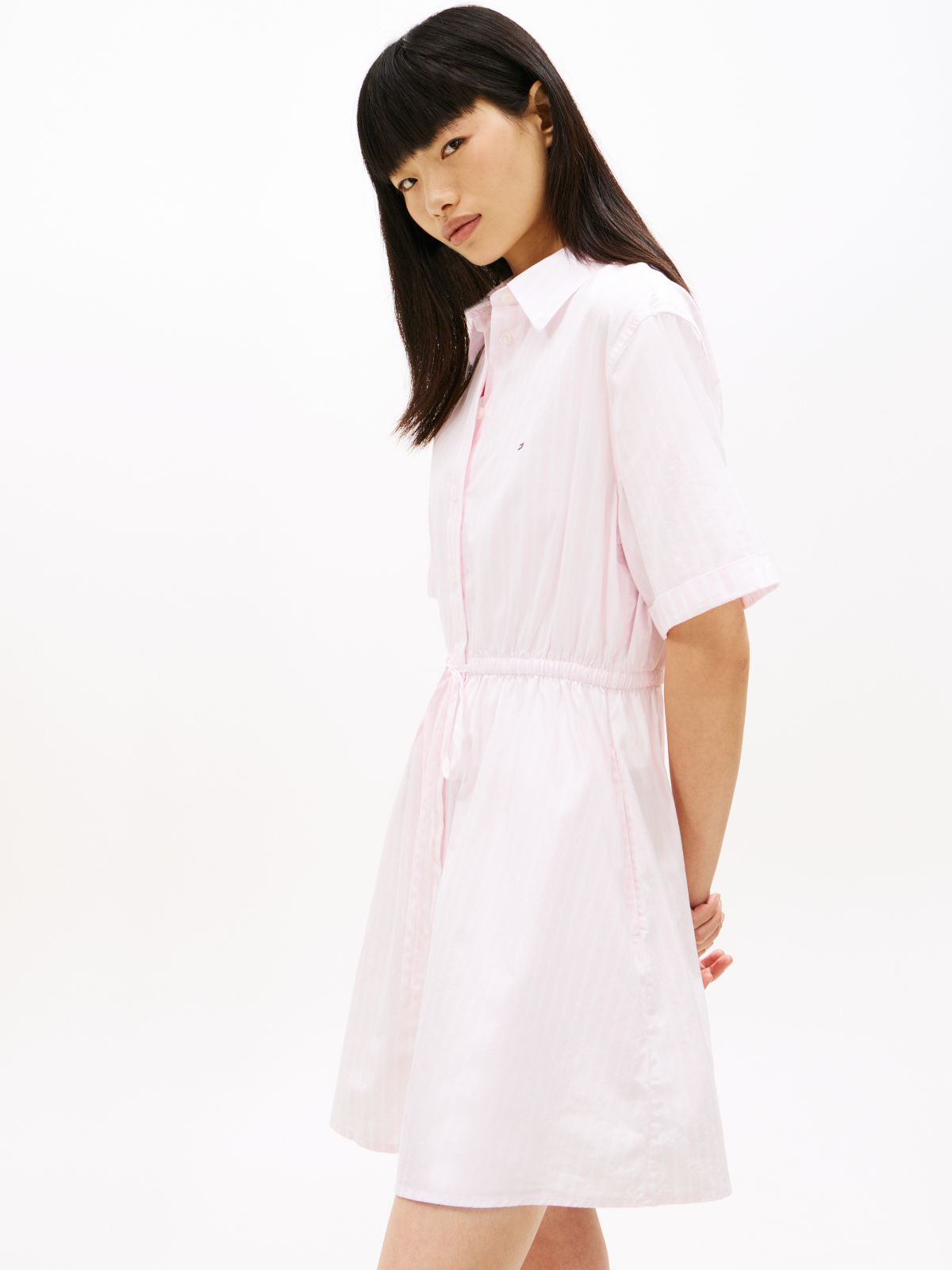 Stripe Relaxed Poplin Mini Shirt Dress — Pink