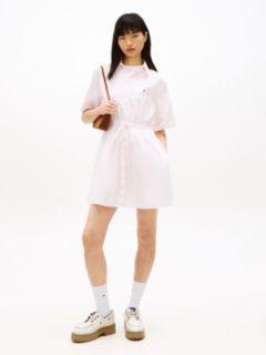 Stripe Relaxed Poplin Mini Shirt Dress — Pink 1