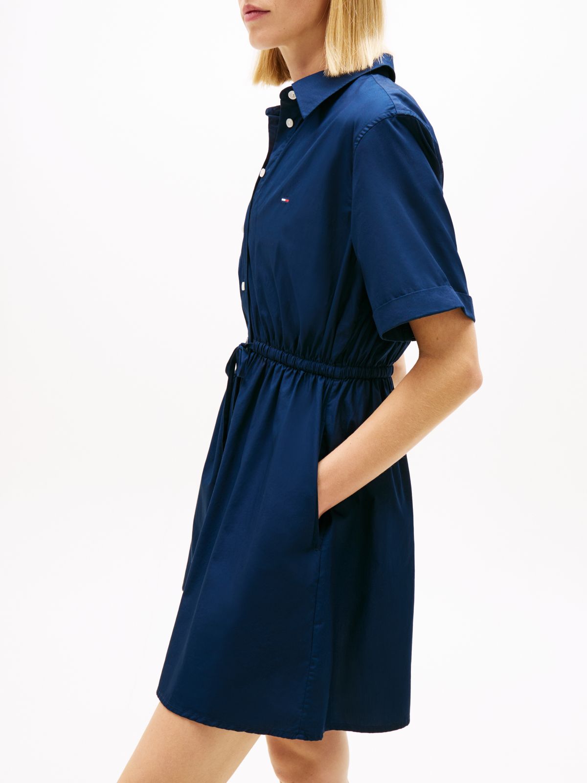Stripe Relaxed Poplin Mini Shirt Dress — Blue