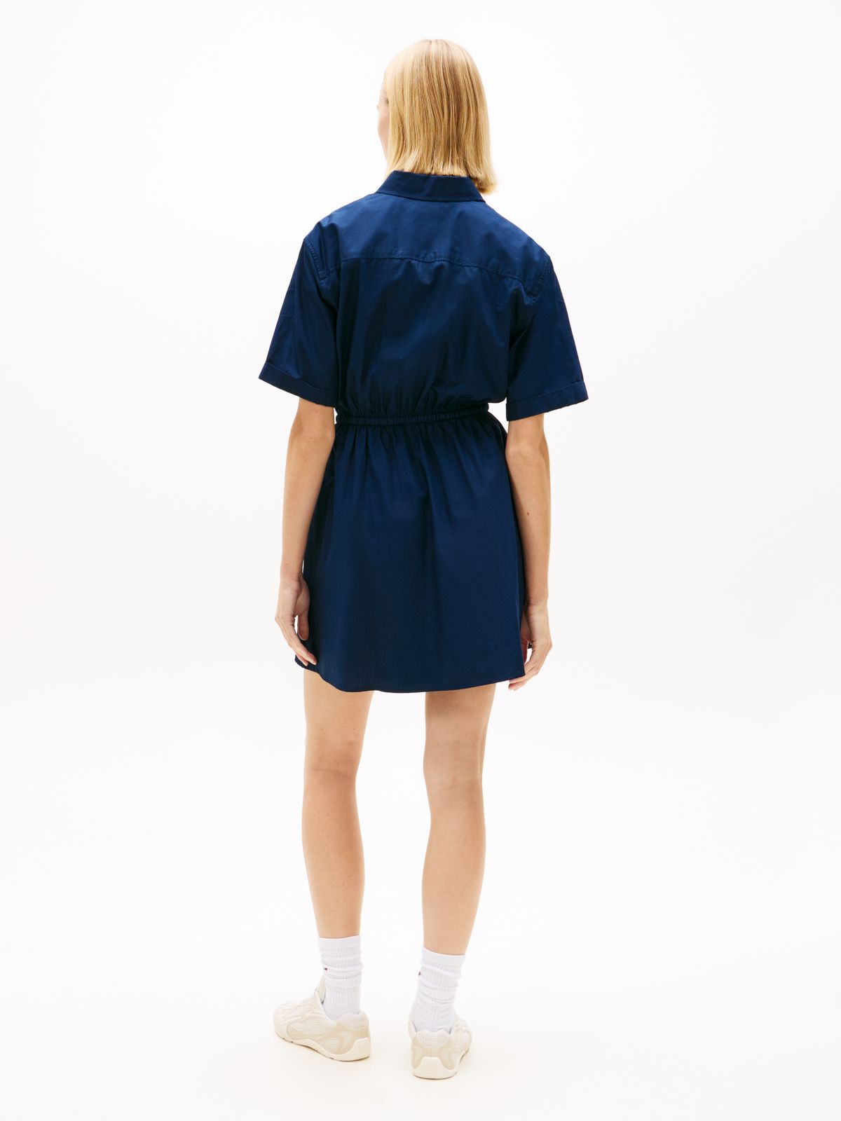 Stripe Relaxed Poplin Mini Shirt Dress — Blue