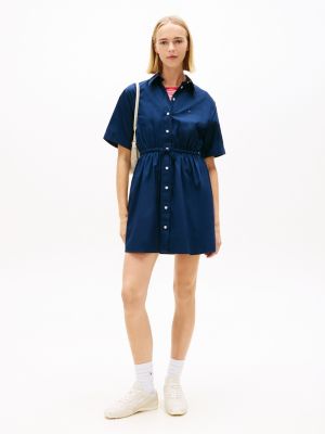 blue stripe relaxed poplin mini shirt dress for women tommy jeans
