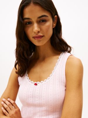 pink pointelle slim tank top for women tommy jeans