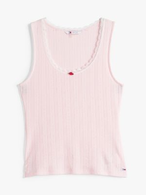 rosa slim fit tanktop mit pointelle-muster für damen - tommy jeans