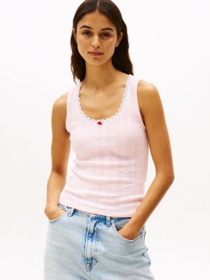 rosa slim fit tanktop mit pointelle-muster für damen - tommy jeans