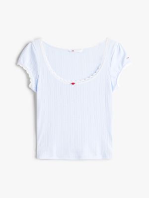 blauw slim fit ajour t-shirt voor dames - tommy jeans