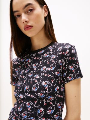 camiseta de corte slim con flores multicolor de mujeres tommy jeans