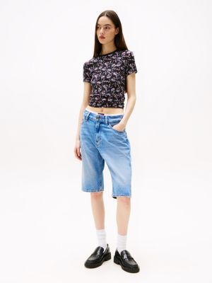 multi floral print slim t-shirt for women tommy jeans