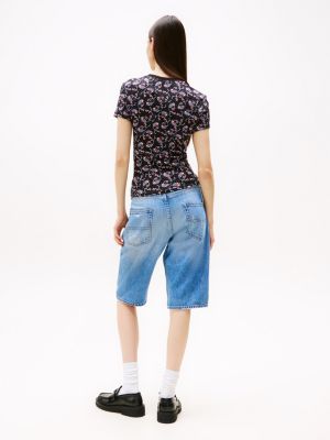 camiseta de corte slim con flores multicolor de mujeres tommy jeans