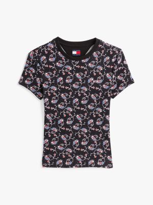 camiseta de corte slim con flores multicolor de mujeres tommy jeans