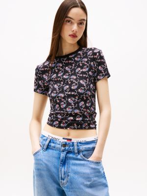 multi slim fit t-shirt mit blumenprint für damen - tommy jeans