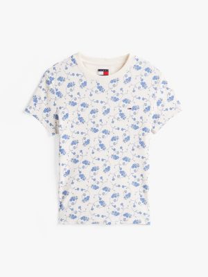 multi floral print slim t-shirt for women tommy jeans