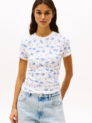 multi floral print slim t-shirt for women tommy jeans