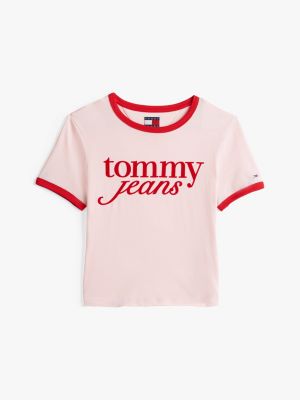 t-shirt slim fit con logo e bordi a contrasto multicolore da donne tommy jeans