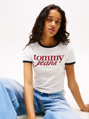 multi logo slim ringer t-shirt for women tommy jeans