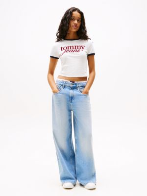 multi logo slim ringer t-shirt for women tommy jeans