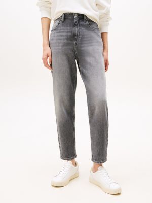 grey ultra high rise tapered mom jeans for women tommy jeans