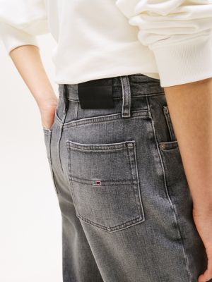 grey ultra high rise tapered mom jeans for women tommy jeans