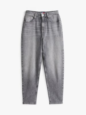 grey ultra high rise tapered mom jeans for women tommy jeans