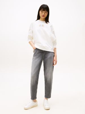 grey ultra high rise tapered mom jeans for women tommy jeans