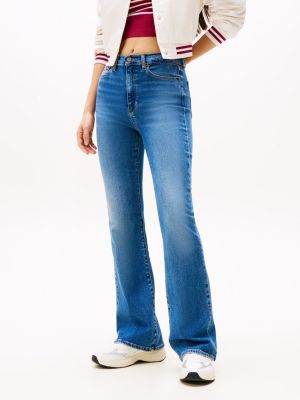 denim skinny jeans mit ausgestelltem bein und hohem bund für damen - tommy jeans