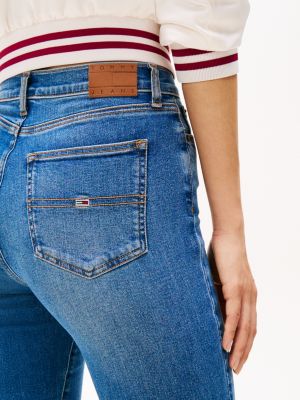 denim skinny jeans mit ausgestelltem bein und hohem bund für damen - tommy jeans