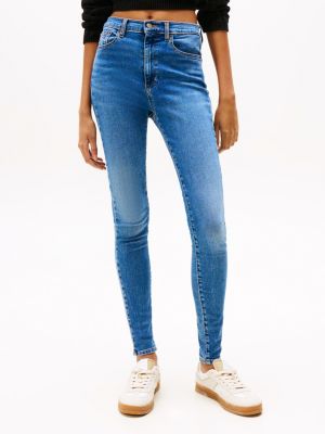 blau sylvia skinny jeans mit hohem bund für damen - tommy jeans