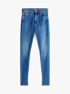 blau sylvia skinny jeans mit hohem bund für damen - tommy jeans