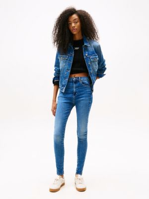 blau sylvia skinny jeans mit hohem bund für damen - tommy jeans