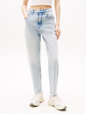 blue ultra high rise tapered mom jeans for women tommy jeans