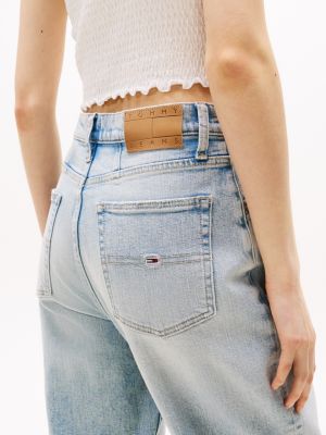 blue ultra high rise tapered mom jeans for women tommy jeans