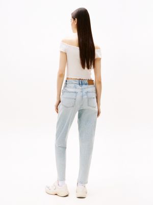 blue ultra high rise tapered mom jeans for women tommy jeans