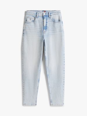 blue ultra high rise tapered mom jeans for women tommy jeans