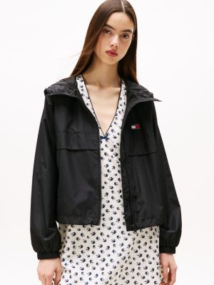 schwarz windjacke mit tommy-badge für damen - tommy jeans