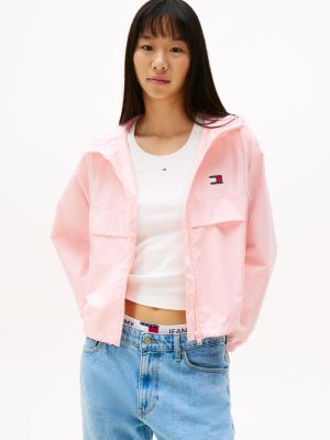 pink windjacke mit tommy-badge für damen - tommy jeans