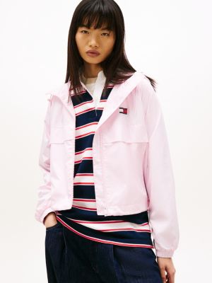 pink relaxed water repellent ripstop hooded windbreaker for women tommy jeans