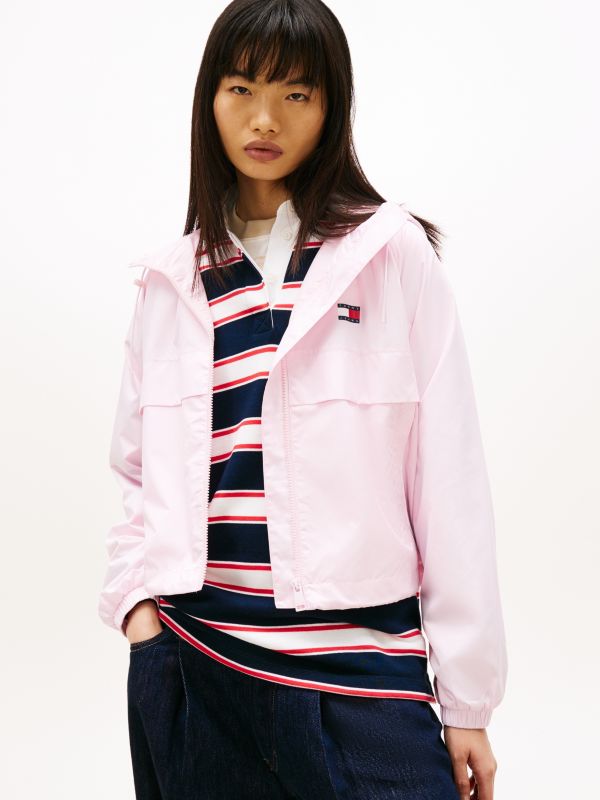 Relaxed Water Repellent Ripstop Hooded Windbreaker — Pink