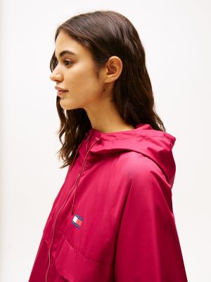 burgundy tommy badge windbreaker for women tommy jeans