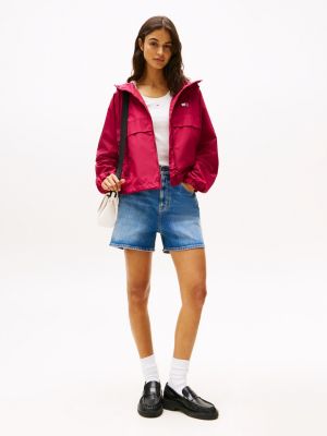 burgundy tommy badge windbreaker for women tommy jeans