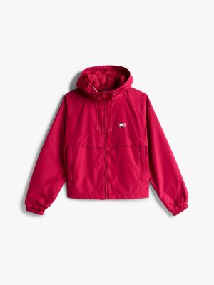 burgundy tommy badge windbreaker for women tommy jeans