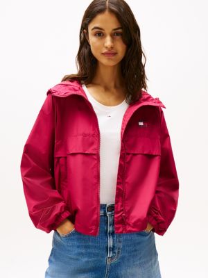 burgundy tommy badge windbreaker for women tommy jeans