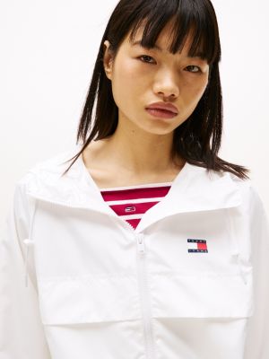 white tommy badge windbreaker for women tommy jeans